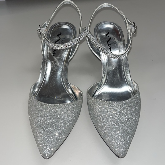 Nina sparkle silver kitten heeled strap formal shoes size 8 with box - Picture 1 of 7
